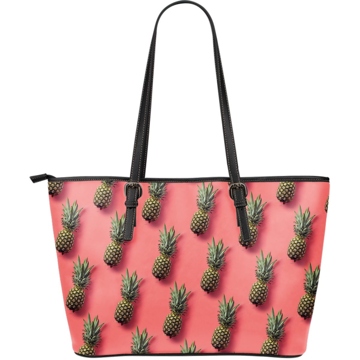 Pastel Pink Pineapple Pattern Print Leather Tote Bag