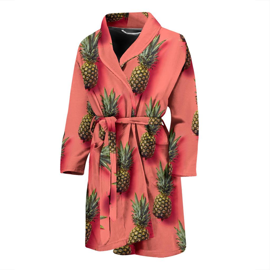 Pastel Pink Pineapple Pattern Print Men's Bathrobe