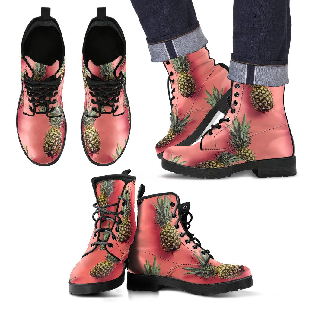 Pastel Pink Pineapple Pattern Print Men's Boots