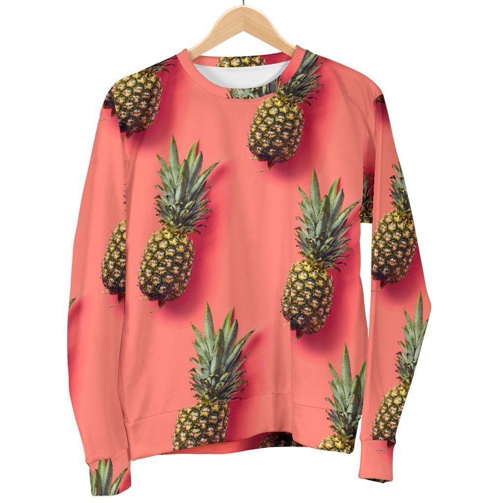 Pastel Pink Pineapple Pattern Print Men's Crewneck Sweatshirt