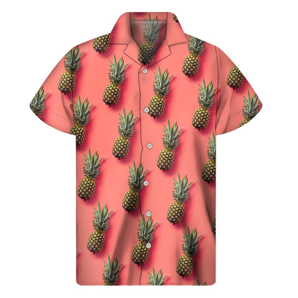 Pastel Pink Pineapple Pattern Print Men's Short Sleeve Shirt