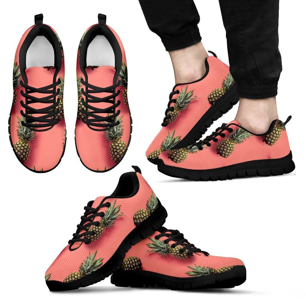 Pastel Pink Pineapple Pattern Print Men's Sneakers