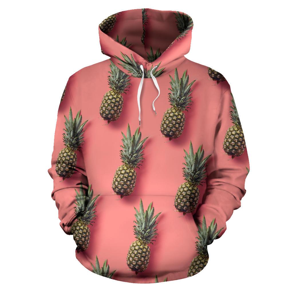 Pastel Pink Pineapple Pattern Print Pullover Hoodie