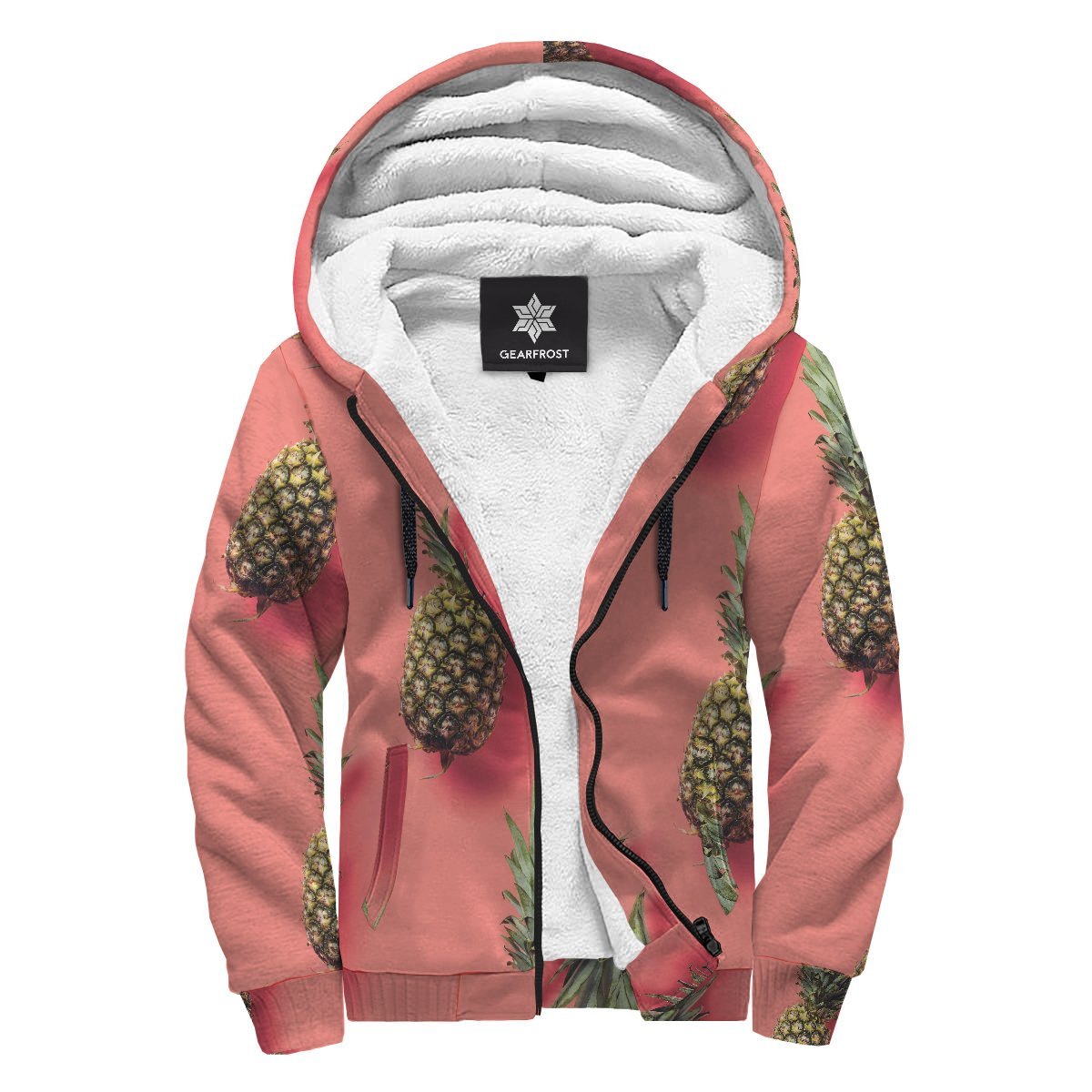 Pastel Pink Pineapple Pattern Print Sherpa Lined Fleece Hoodie