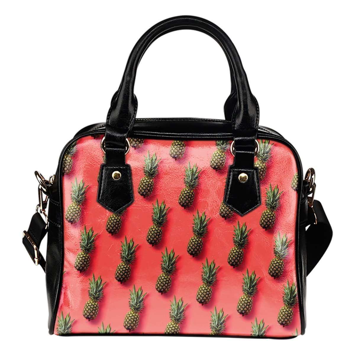 Pastel Pink Pineapple Pattern Print Shoulder Handbag