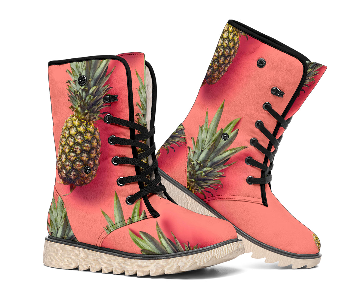 Pastel Pink Pineapple Pattern Print Winter Boots