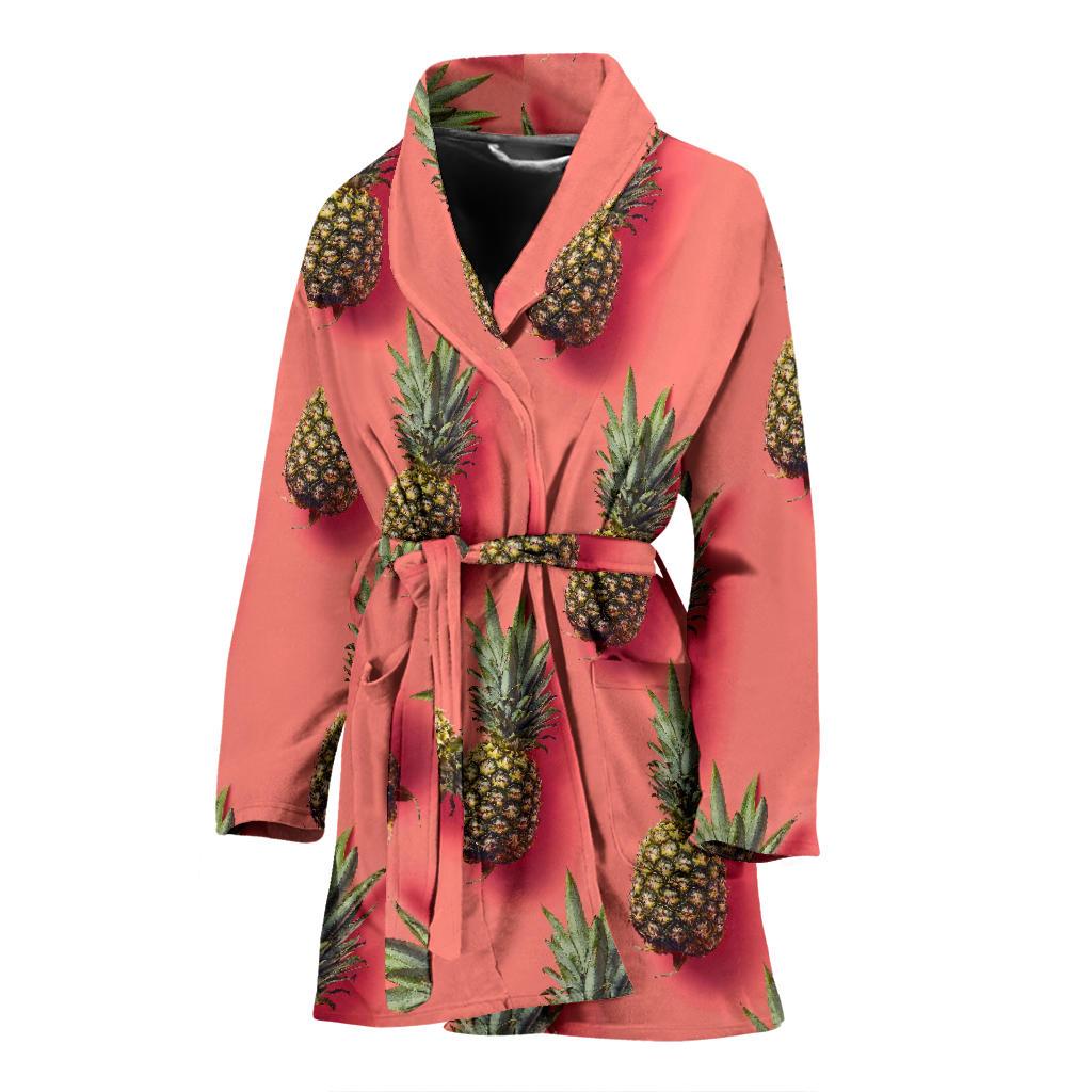 Pastel Pink Pineapple Pattern Print Women's Bathrobe