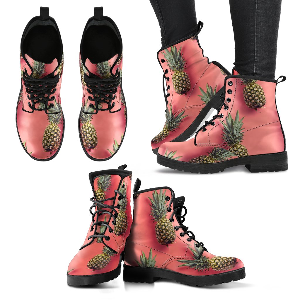 Pastel Pink Pineapple Pattern Print Women's Boots