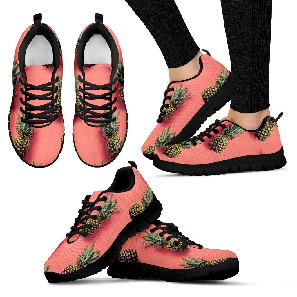 Pastel Pink Pineapple Pattern Print Women's Sneakers