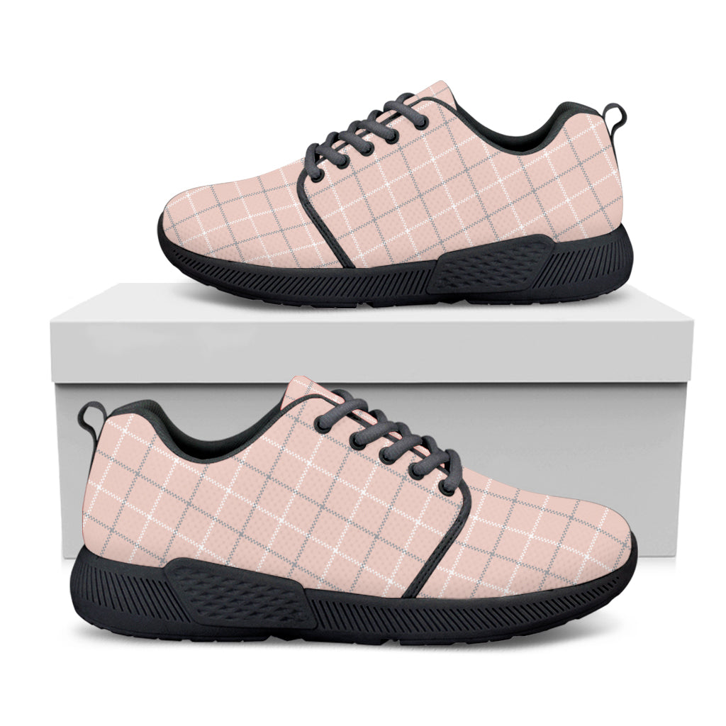 Pastel Pink Tattersall Pattern Print Black Athletic Shoes