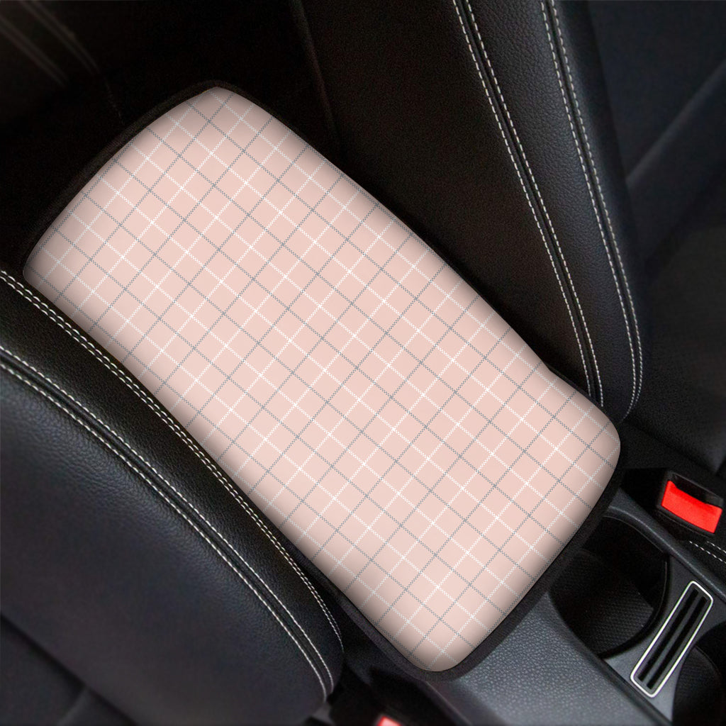 Pastel Pink Tattersall Pattern Print Car Center Console Cover