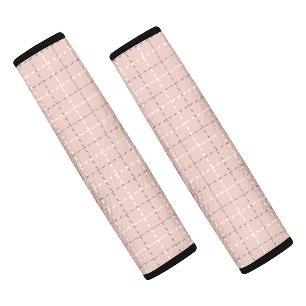 Pastel Pink Tattersall Pattern Print Car Seat Belt Covers