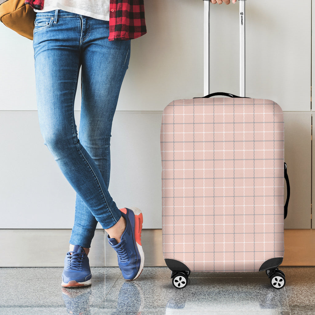 Pastel Pink Tattersall Pattern Print Luggage Cover