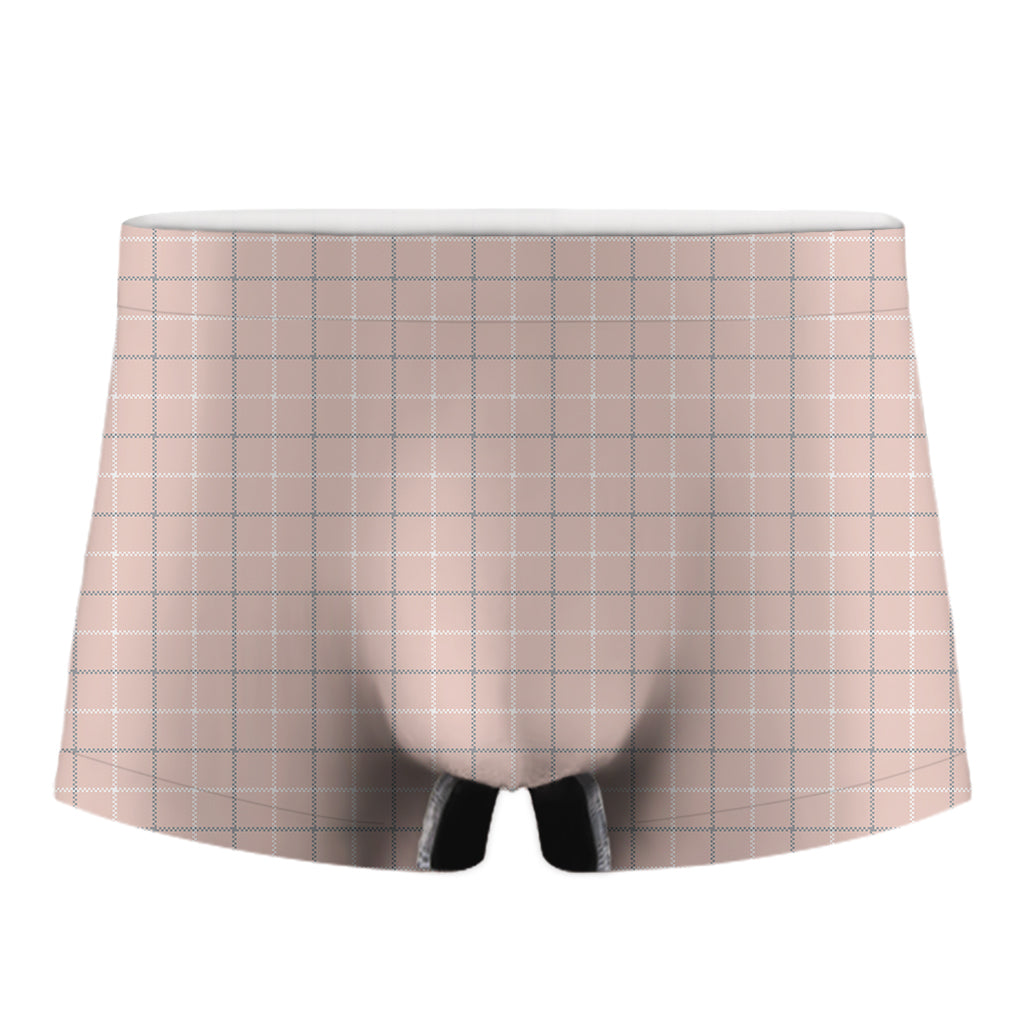 Pastel Pink Tattersall Pattern Print Men's Boxer Briefs