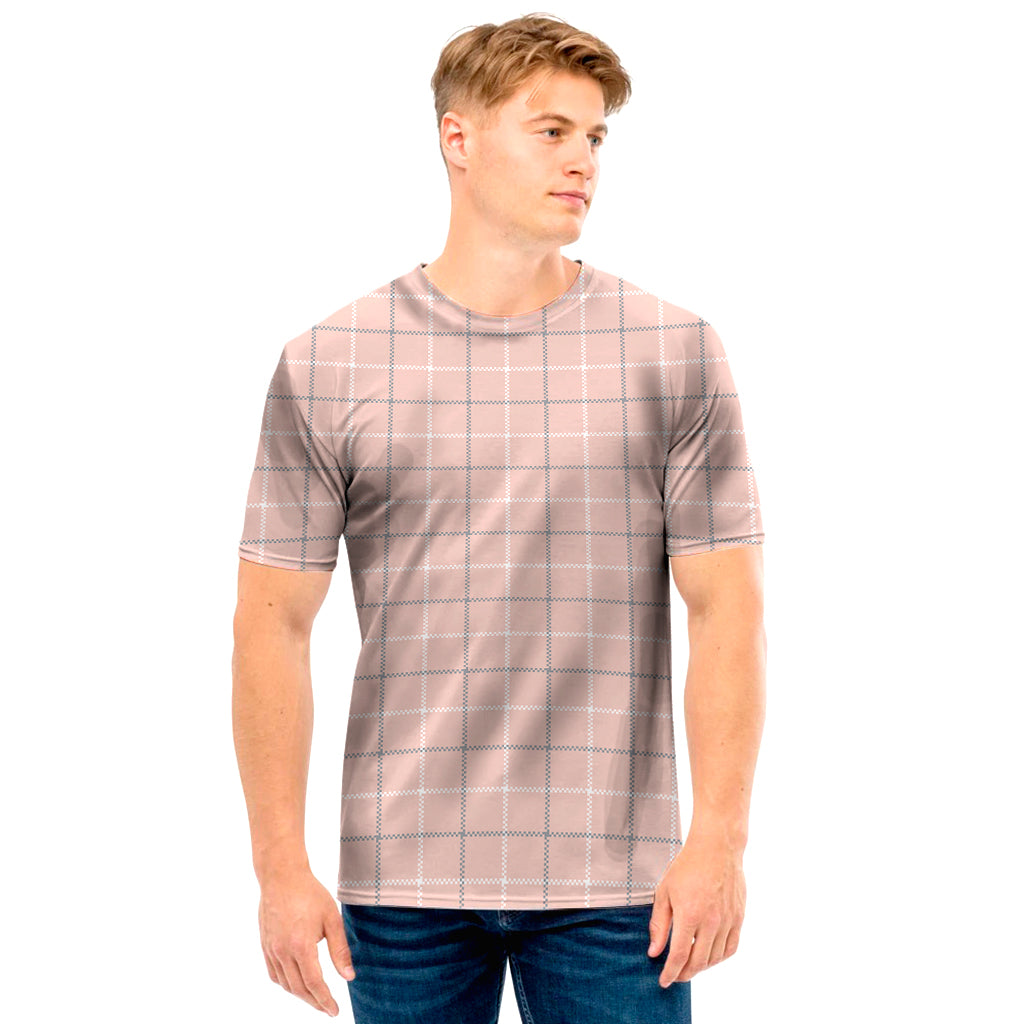 Pastel Pink Tattersall Pattern Print Men's T-Shirt