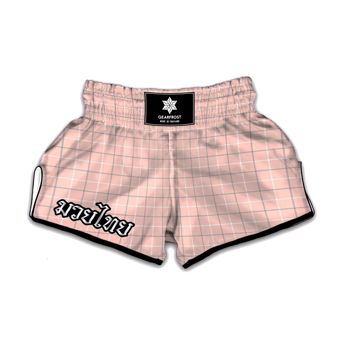 Pastel Pink Tattersall Pattern Print Muay Thai Boxing Shorts