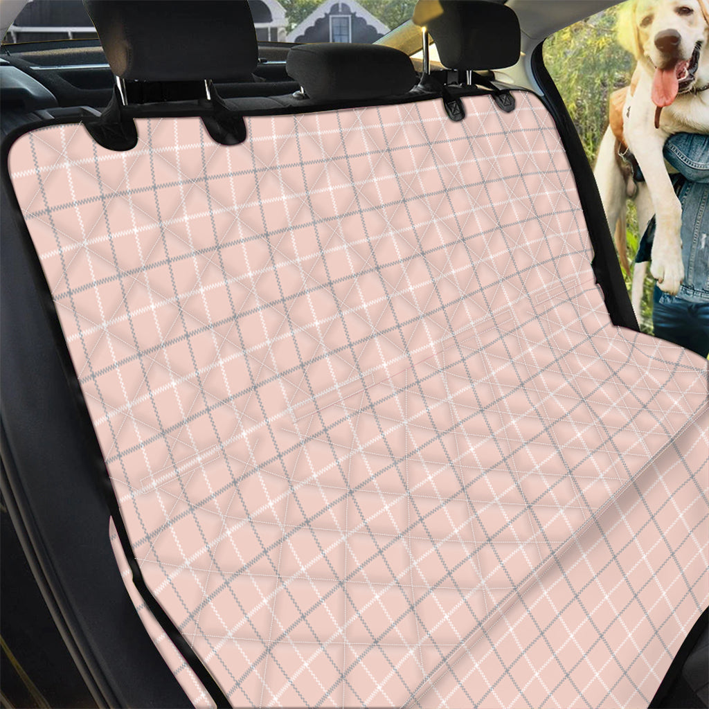 Pastel Pink Tattersall Pattern Print Pet Car Back Seat Cover