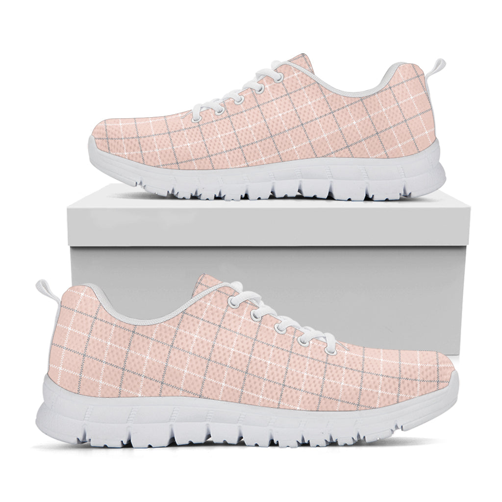 Pastel Pink Tattersall Pattern Print White Sneakers