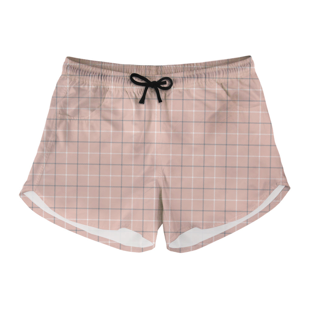 Pastel Pink Tattersall Pattern Print Women's Shorts