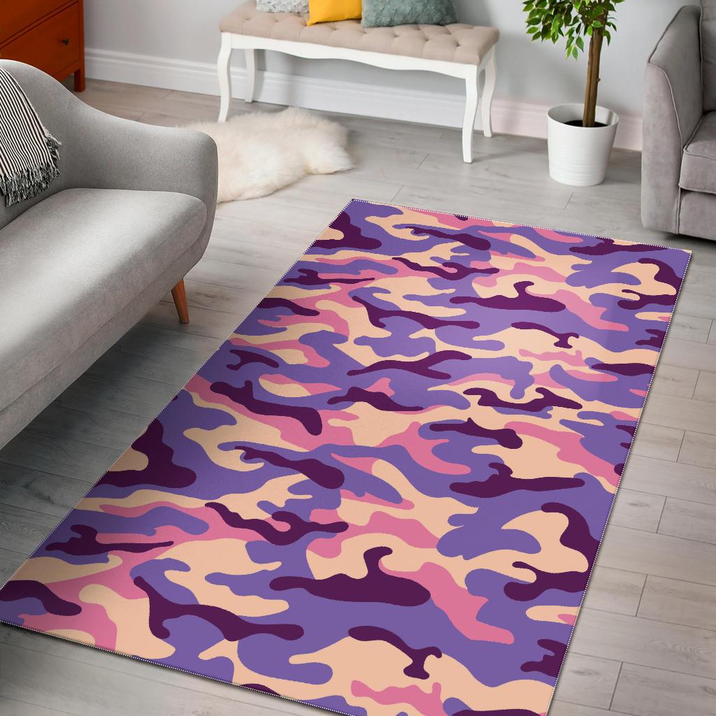 Pastel Purple Camouflage Print Area Rug