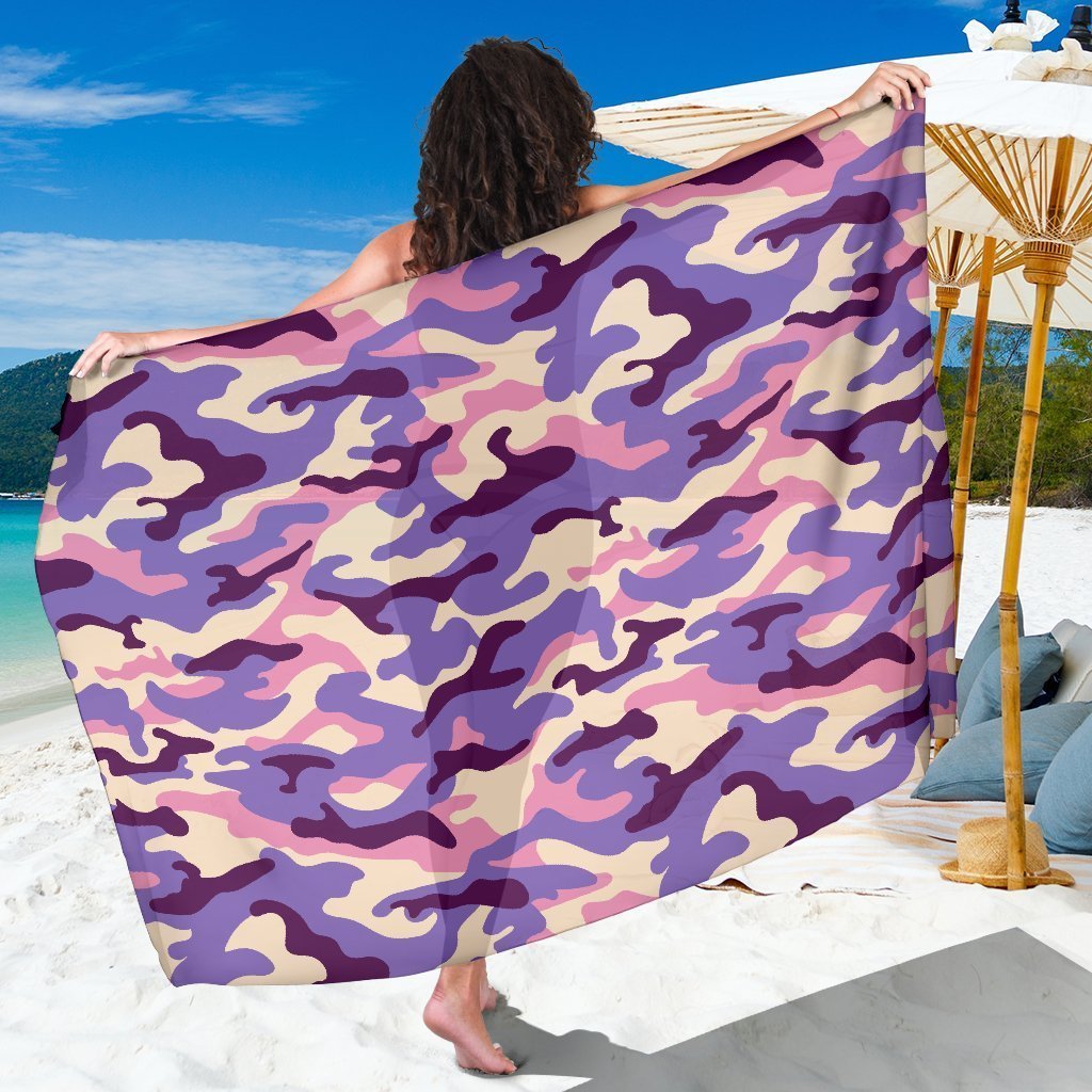 Pastel Purple Camouflage Print Beach Sarong Wrap