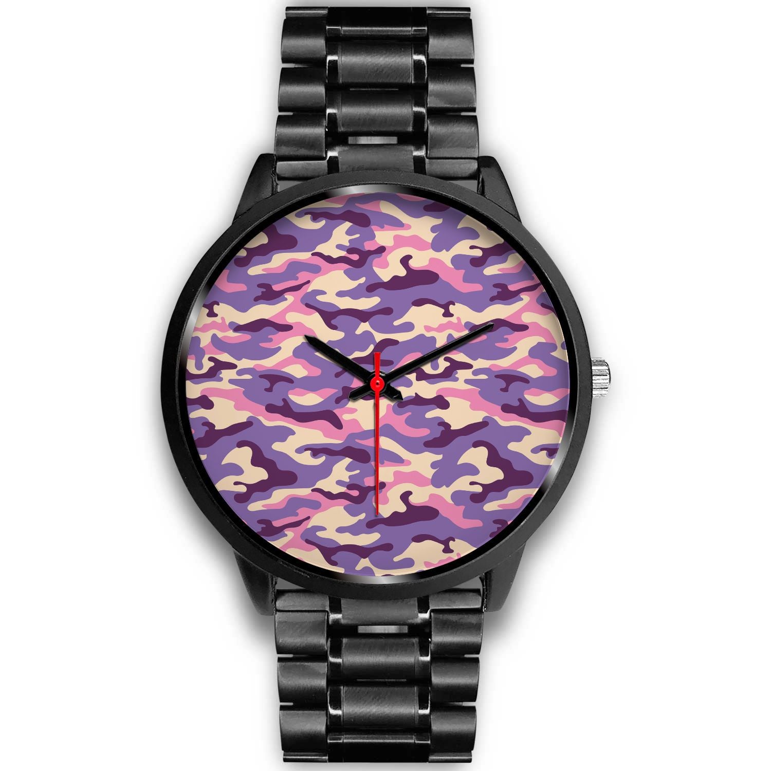 Pastel Purple Camouflage Print Black Watch