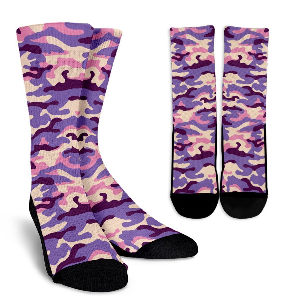 Pastel Purple Camouflage Print Crew Socks