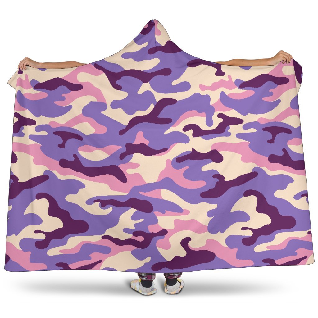 Pastel Purple Camouflage Print Hooded Blanket