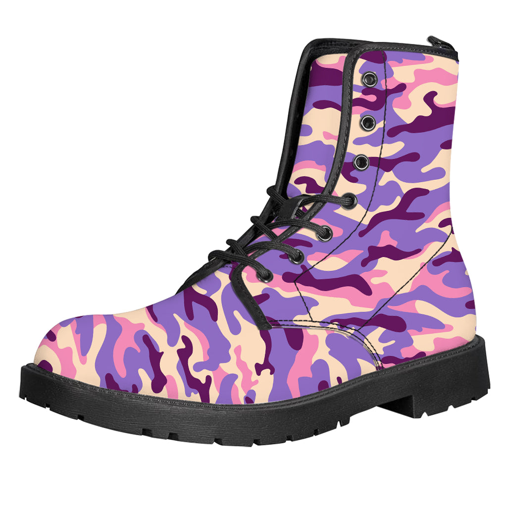 Pastel Purple Camouflage Print Leather Boots