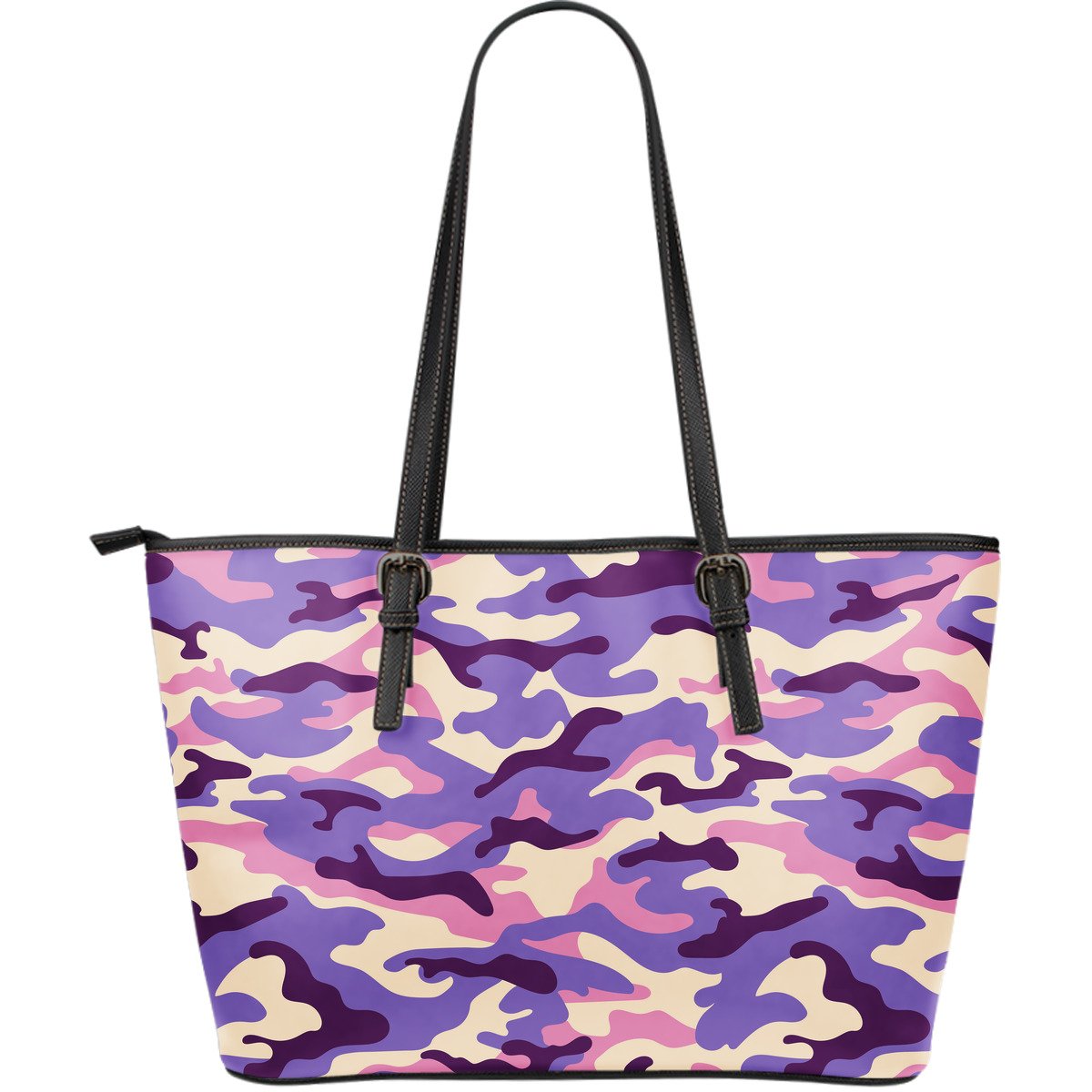 Pastel Purple Camouflage Print Leather Tote Bag