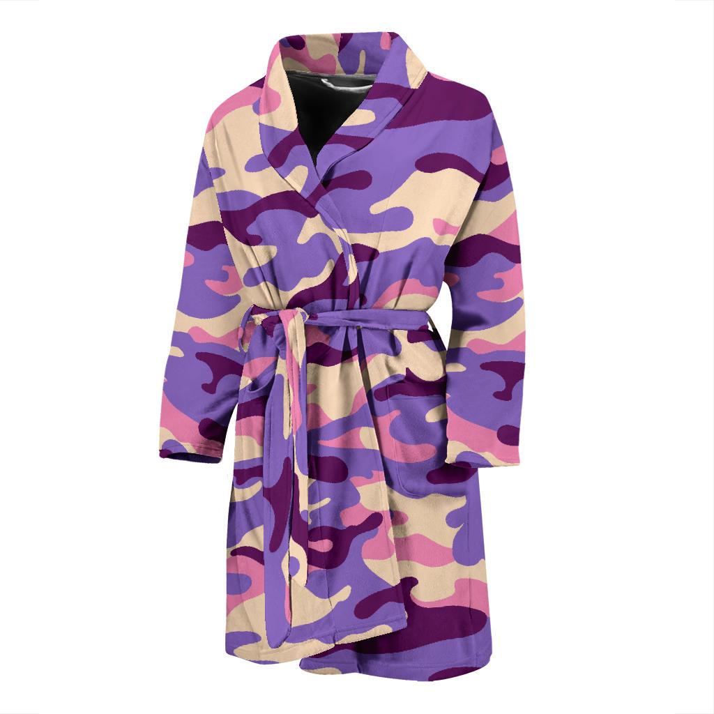 Pastel Purple Camouflage Print Men's Bathrobe