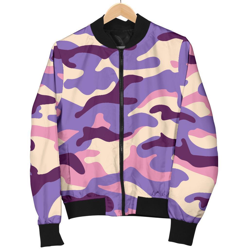 Pastel Purple Camouflage Print Men's Bomber Jacket