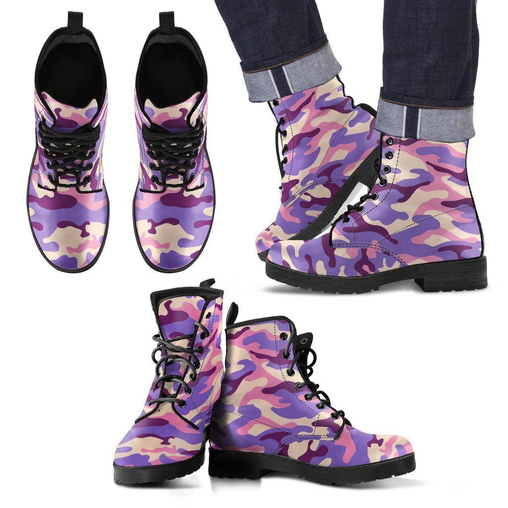 Pastel Purple Camouflage Print Men's Boots