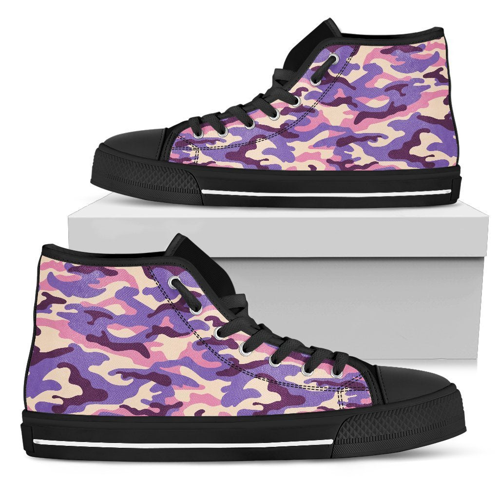 Pastel Purple Camouflage Print Men's High Top Shoes