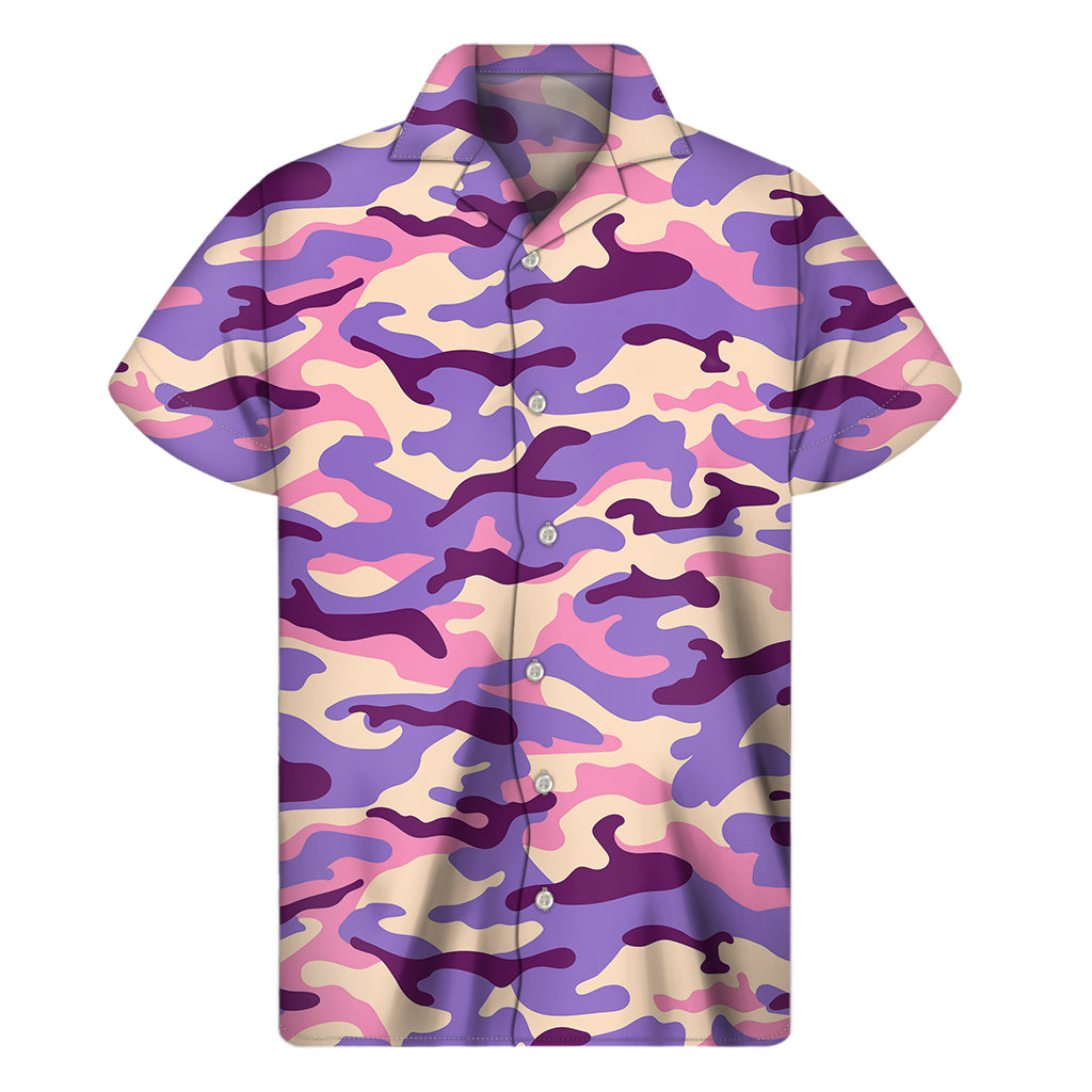 Pastel Purple Camouflage Print Men's Short Sleeve Shirt