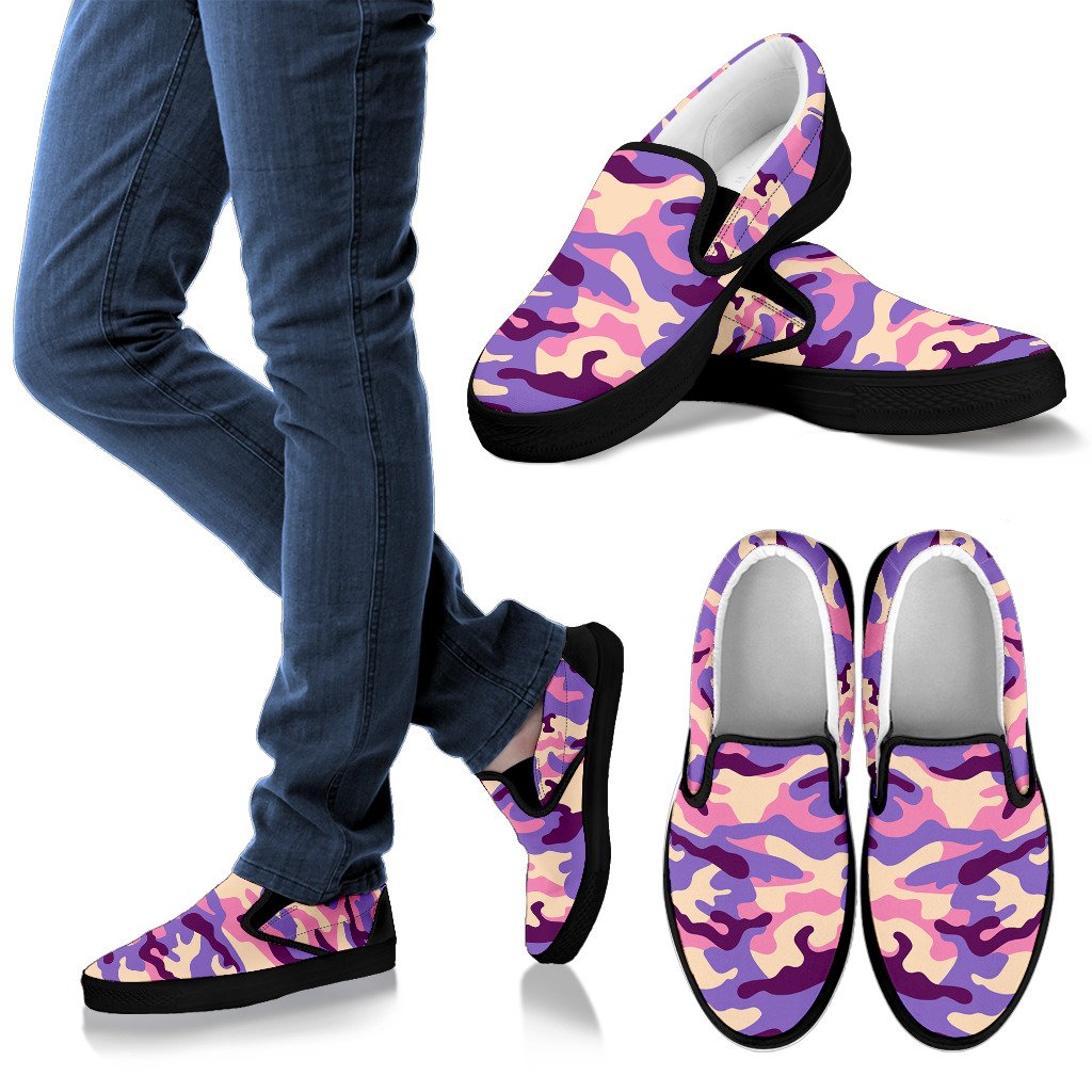 Pastel Purple Camouflage Print Men's Slip On Shoes