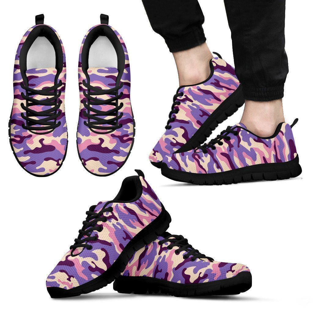 Pastel Purple Camouflage Print Men's Sneakers