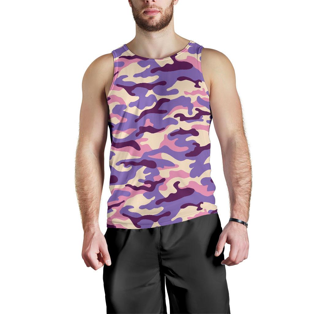 Pastel Purple Camouflage Print Men's Tank Top