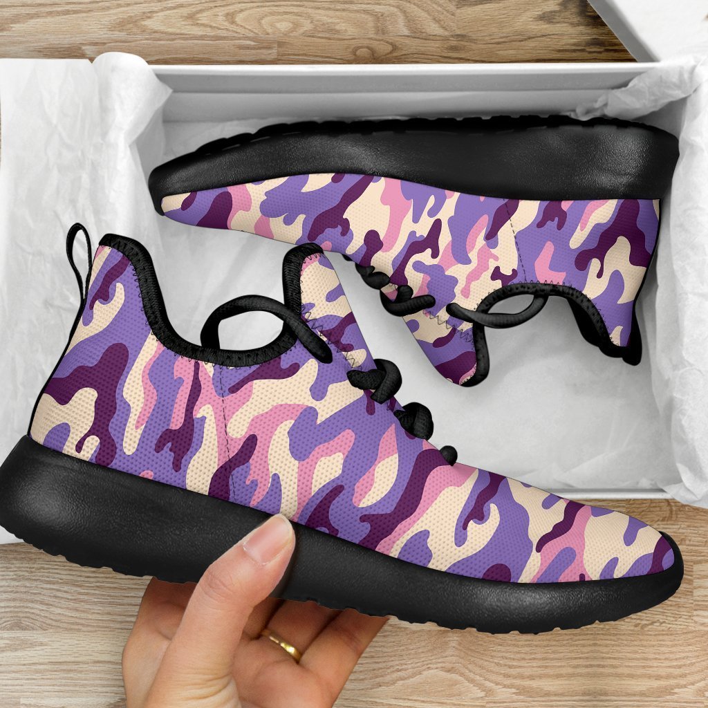 Pastel Purple Camouflage Print Mesh Knit Shoes