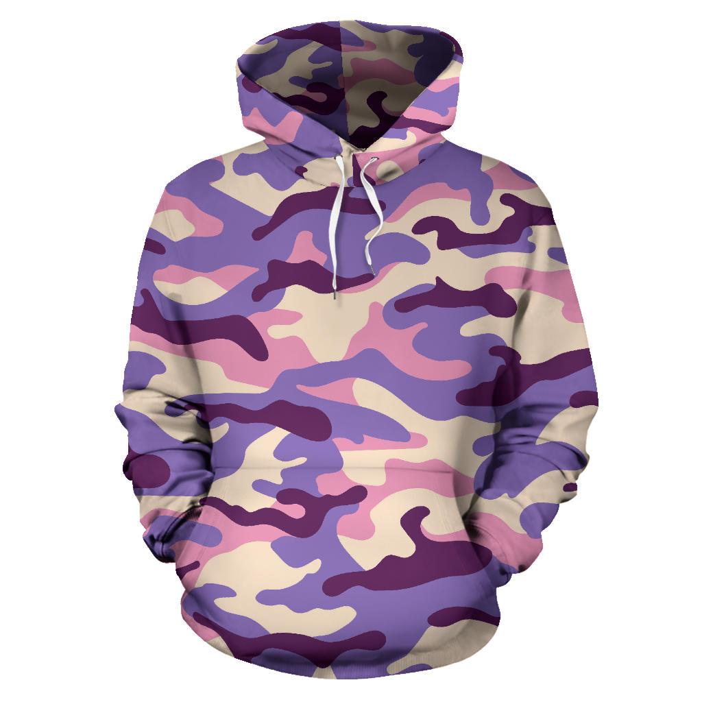 Pastel Purple Camouflage Print Pullover Hoodie