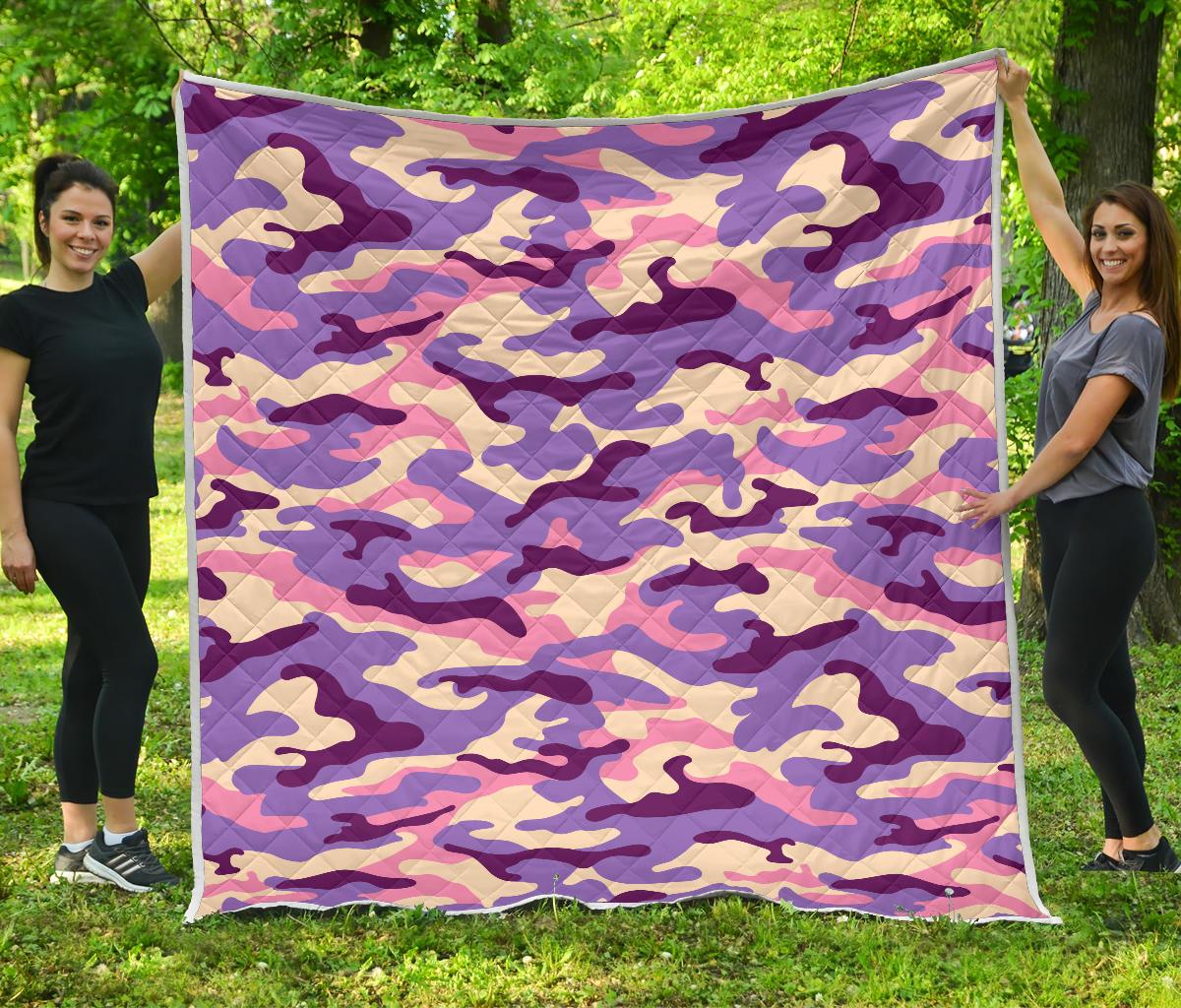 Pastel Purple Camouflage Print Quilt