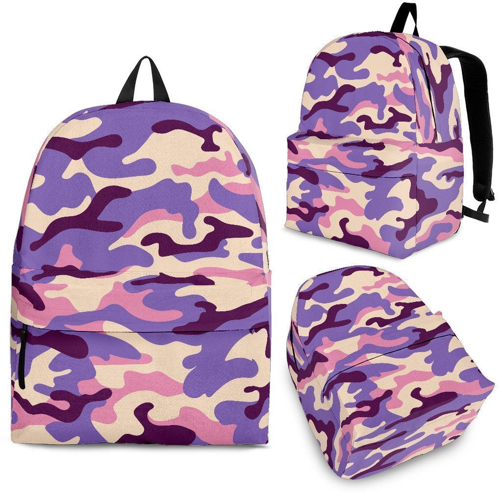 Pastel Purple Camouflage Print School Backpack