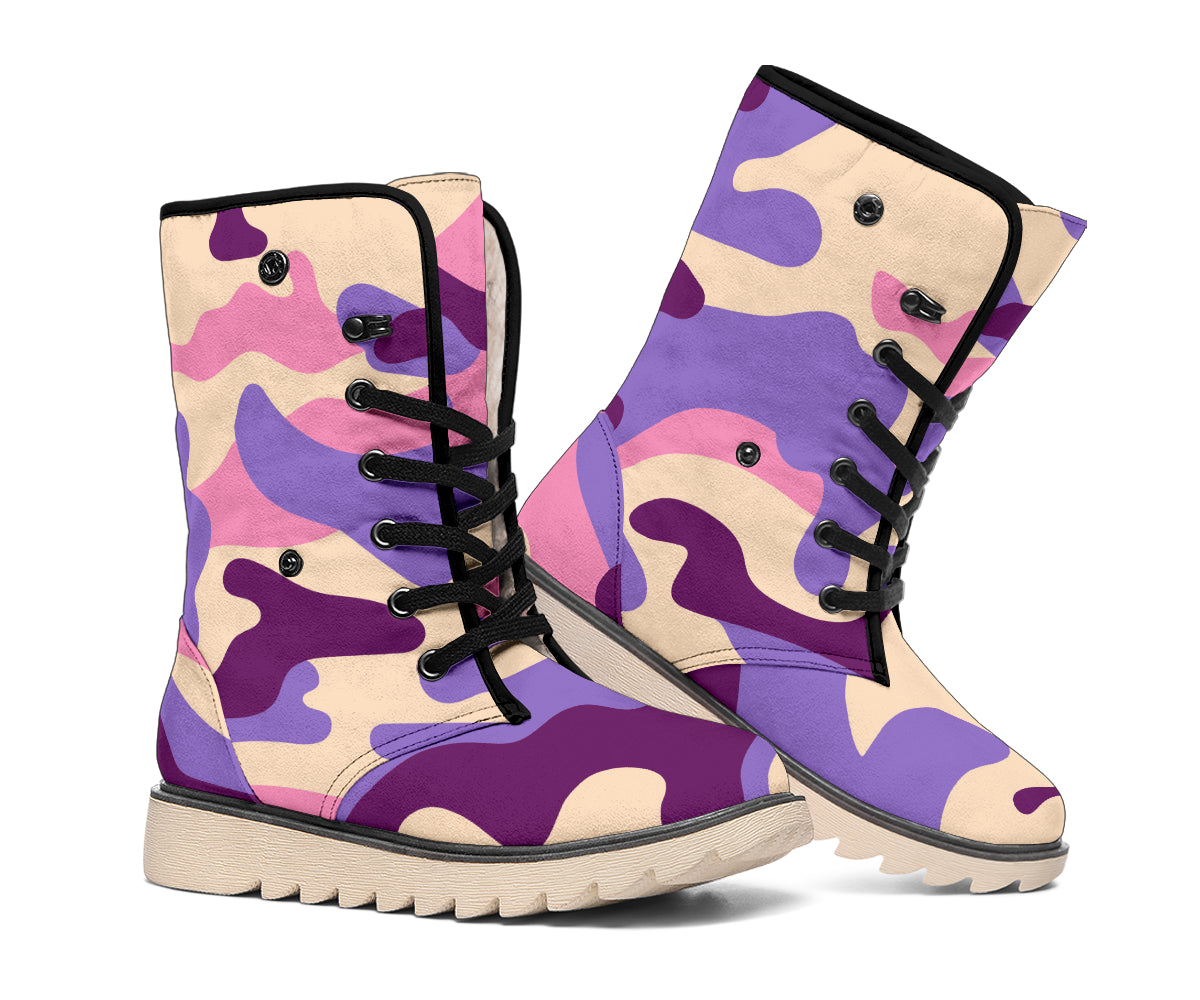 Pastel Purple Camouflage Print Winter Boots