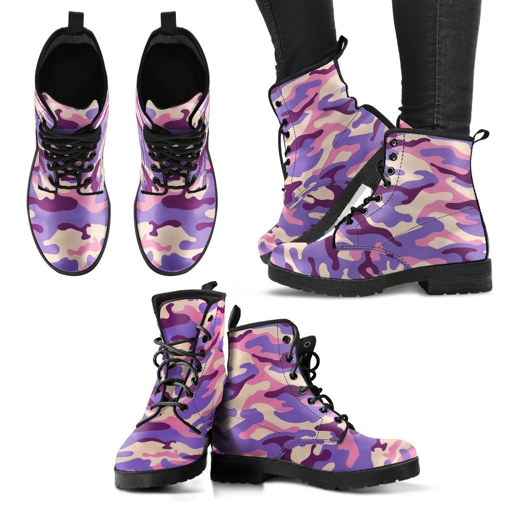 Pastel Purple Camouflage Print Women's Boots