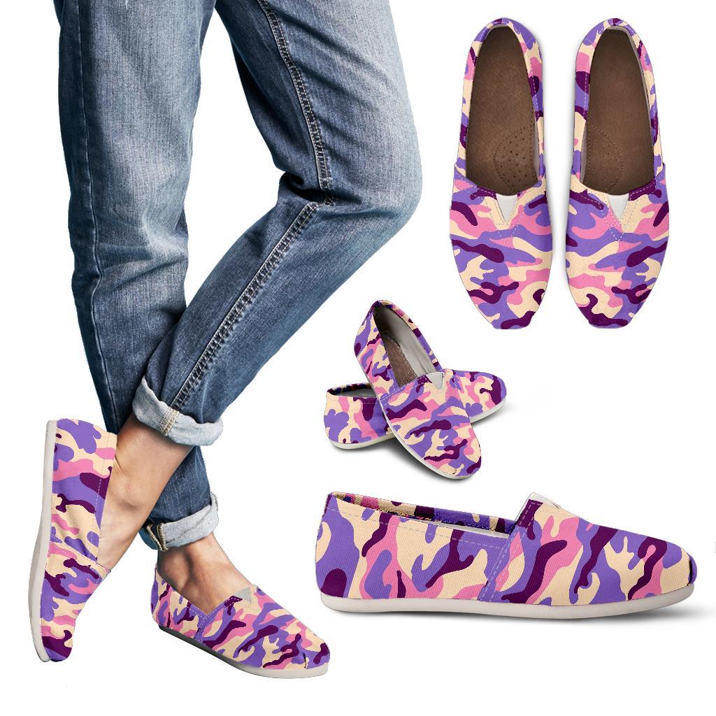 Pastel Purple Camouflage Print Women's Casual Canvas Shoes