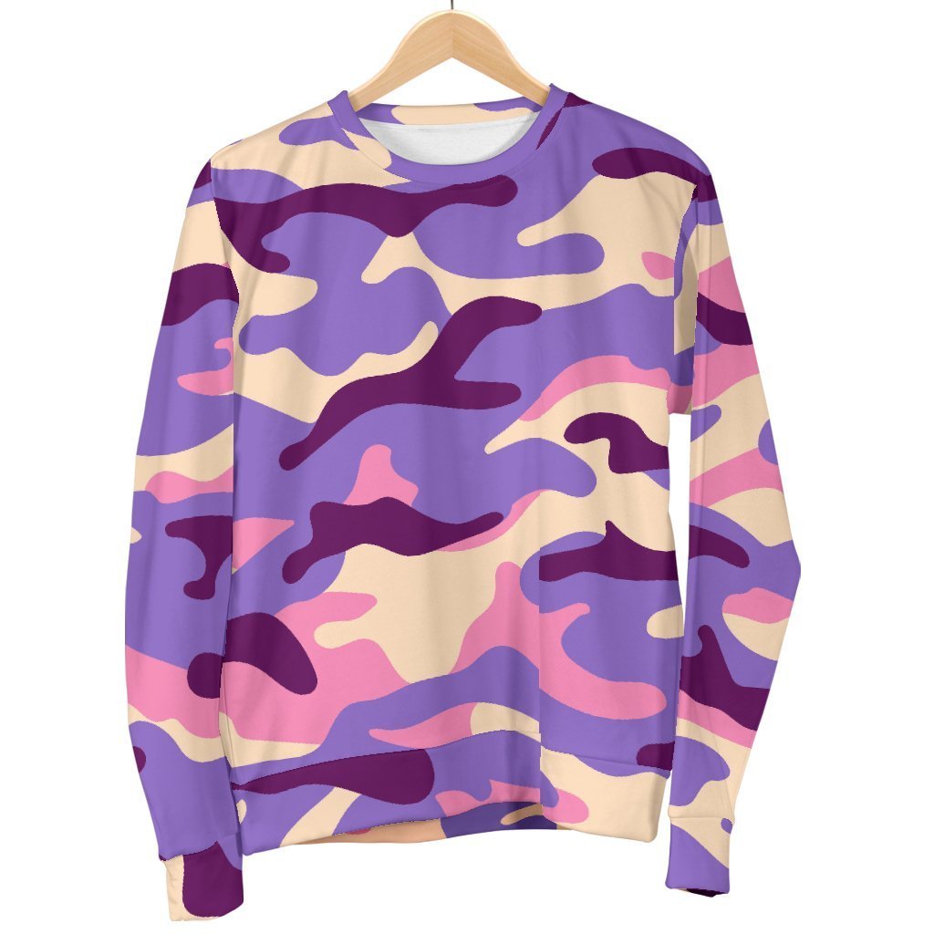 Pastel Purple Camouflage Print Women's Crewneck Sweatshirt