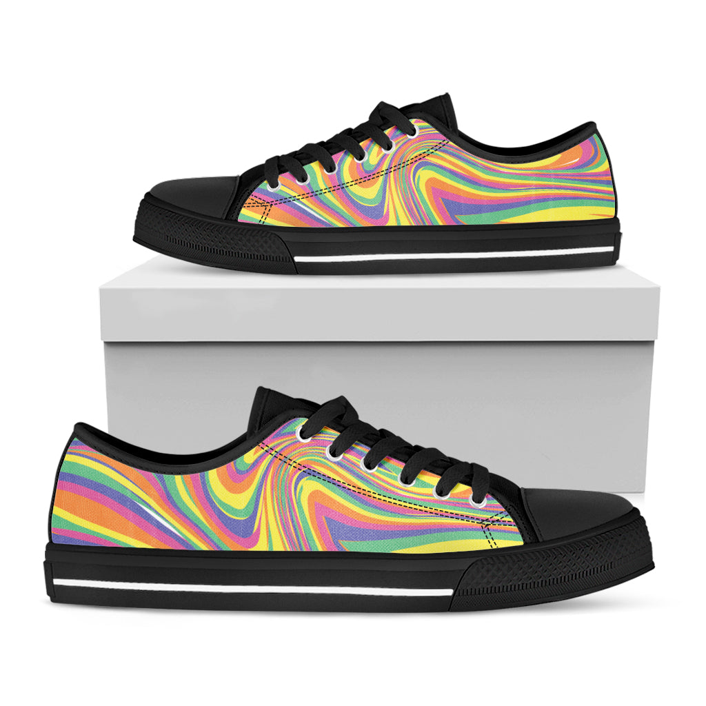 Pastel Rave Print Black Low Top Shoes