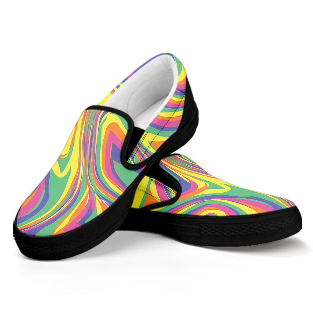 Pastel Rave Print Black Slip On Shoes