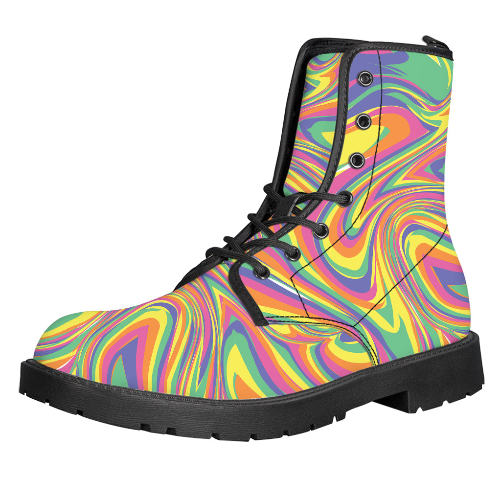 Pastel Rave Print Leather Boots