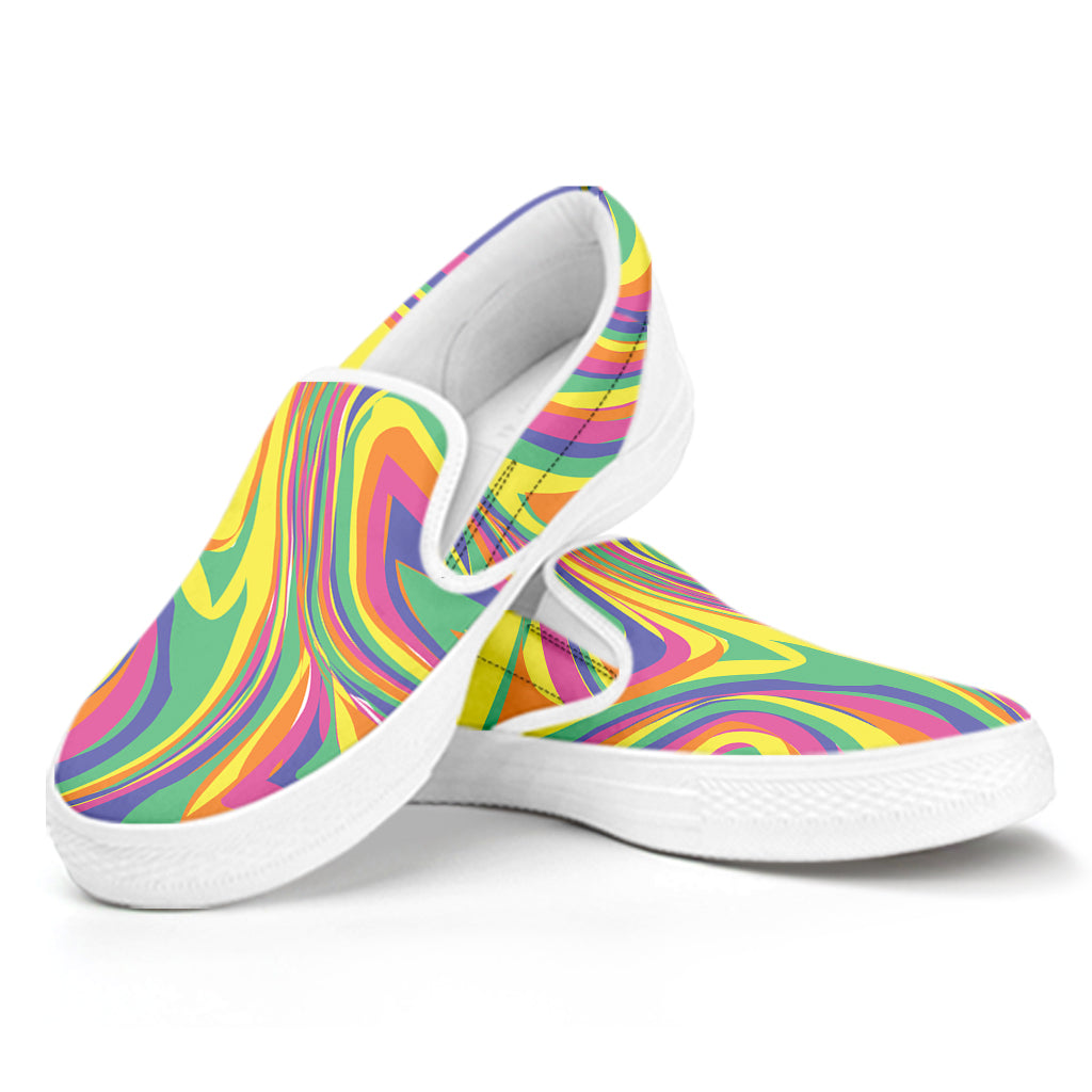 Pastel Rave Print White Slip On Shoes